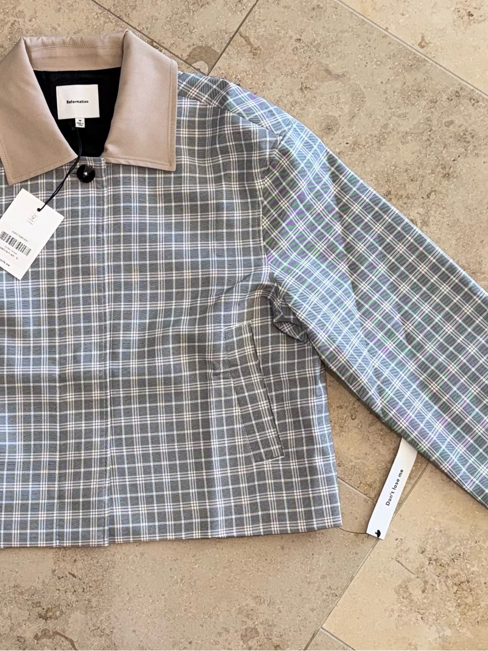 Reformation Plaid Button-Down Shirt with Beige Contrast Collar - Picture 9 of 9